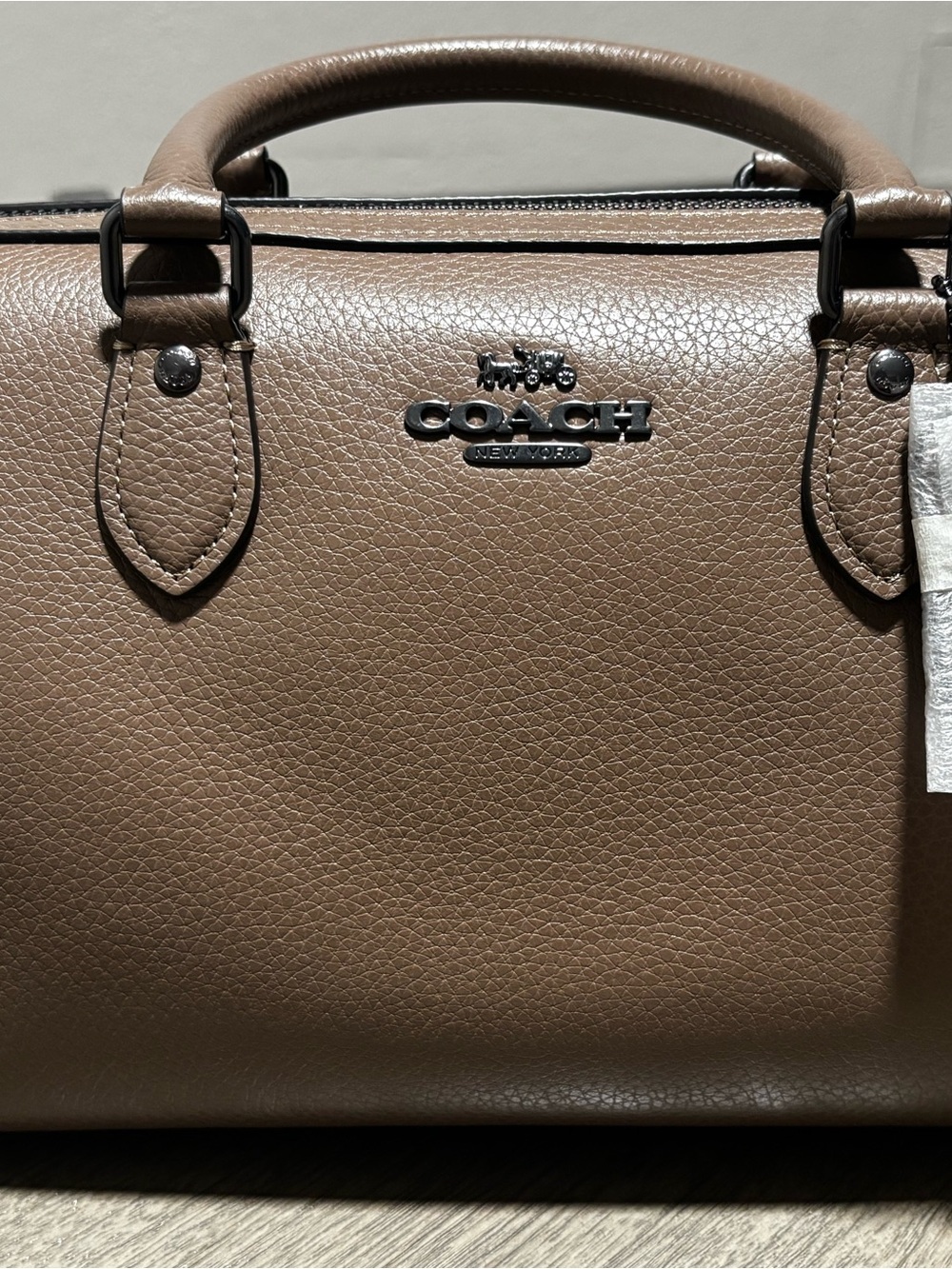 COACH Brown Pebble Leather Top-Handle Satchel